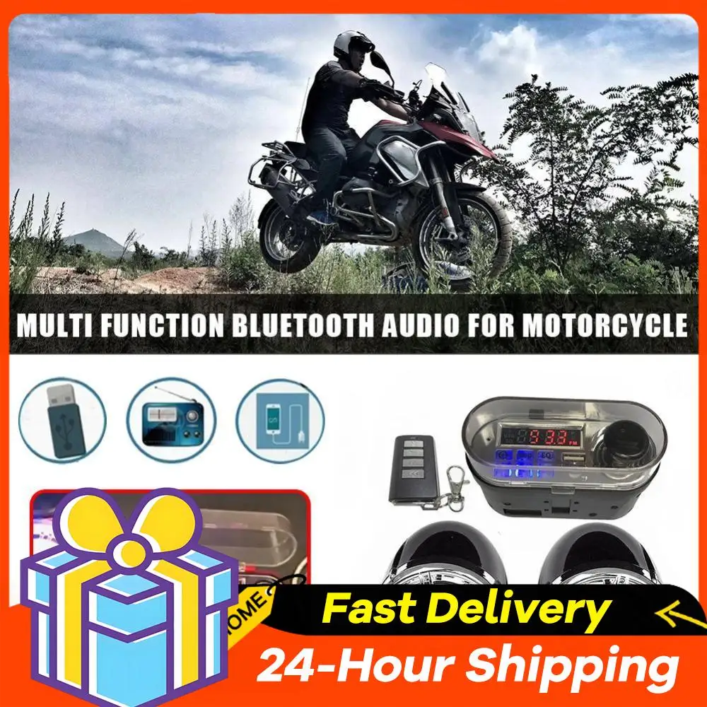 

12В мотоциклетная аудиосистема с двумя динамиками на руль, водонепроницаемая, с пультом ДУ, Bluetooth-совместимая, для использования на улице