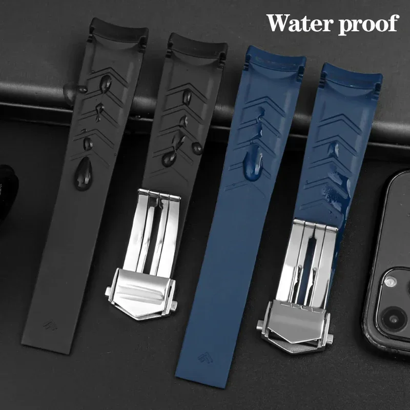 Novo estilo de borracha pulseira de relógio de silicone para tag heuer carrera aquaracer série relógio preto azul pulseira adequada 22mm