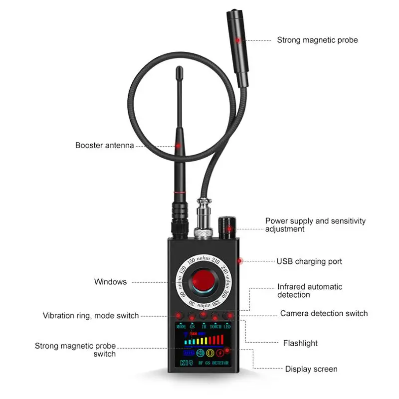 K19 كاشف إشارة RF اللاسلكي مكافحة التنصت على المكالمات الهاتفية كاميرا GPS صغيرة مكتشف المقتفي فندق مكافحة صريحة كاميرا علة الماسح الضوئي الأمن