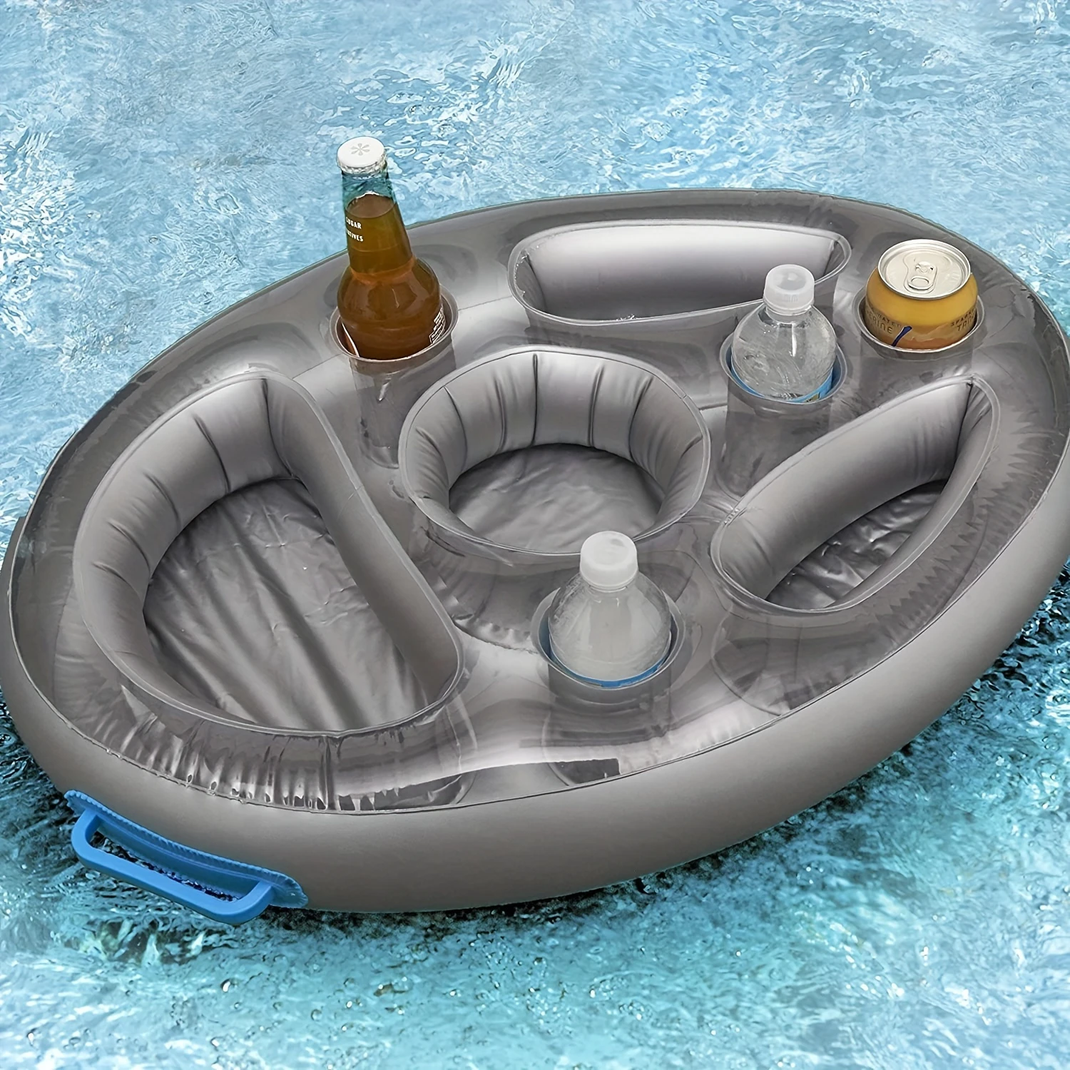 1pc Inflatable Pool  Float With Ice Bucket, 70cm/27.56in Diameter, Cup Holders, Party Beverage Food Tray, Floating Drink Cooler,