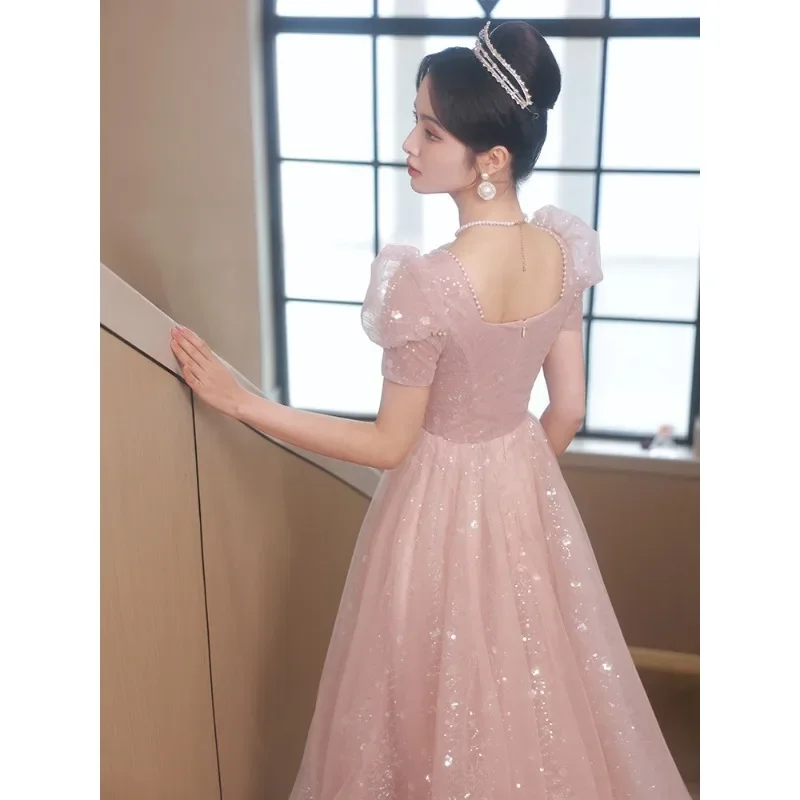 Pink Evening Dress for Women 2025 Spring New Style Banquet Style French Annual Meeting Art Exam Trendy Annual Meeting Dress