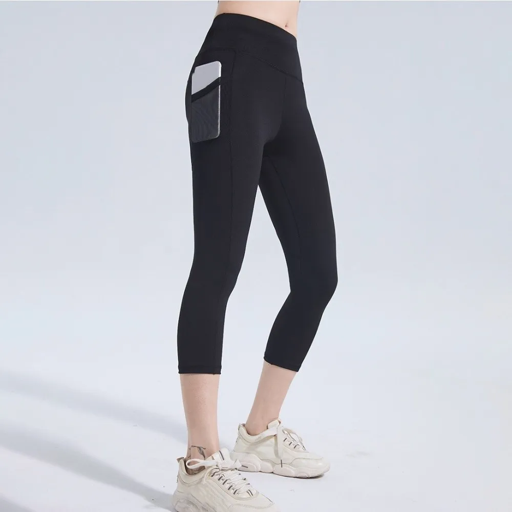 

Gym Pants Calf Length Yoga Cropped Pants Sportswear Quick Dry Fitness Pants Tights Mesh Pocket Sports Leggings Yoga