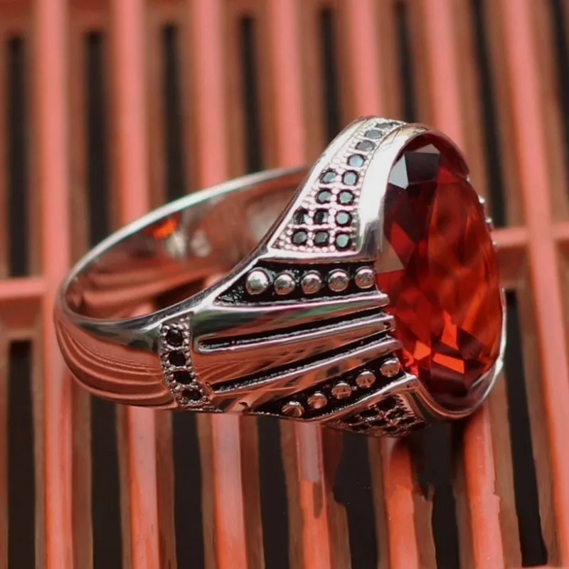 BOCAI S925 Sterling Silver Charm Rings New Fashion  Garnet Inlaid Zircon 100% Real Pure Argentum Gem Jewelry for Men