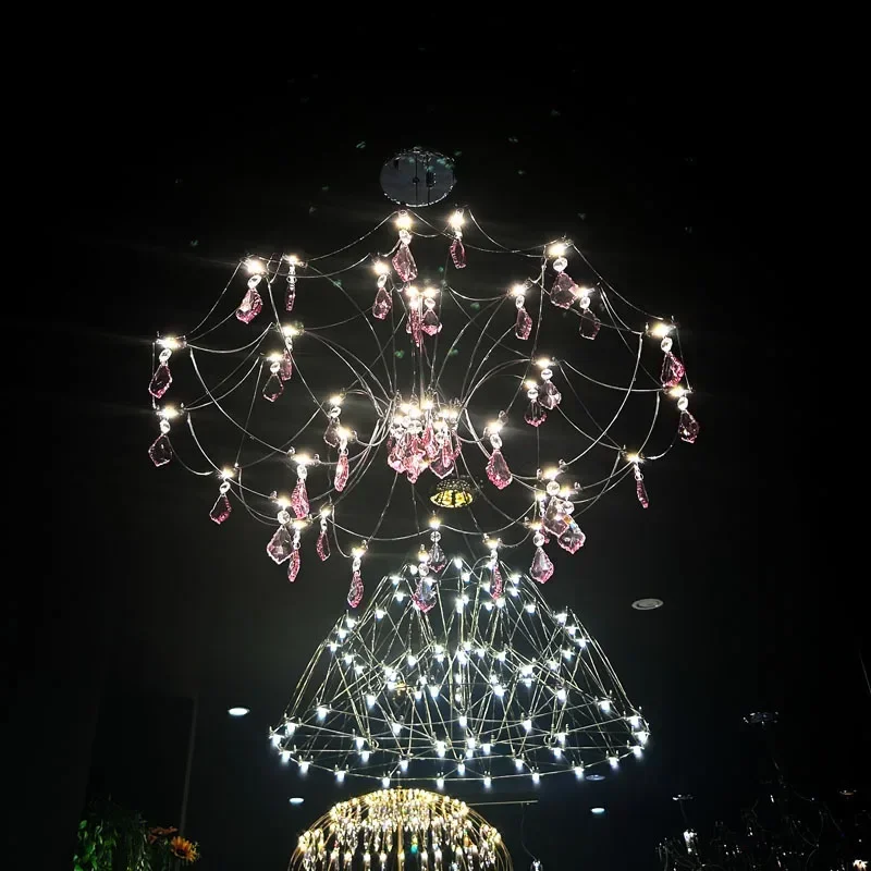 Italian light luxury living room dining room light cube chandelier model room designer gypsy pink