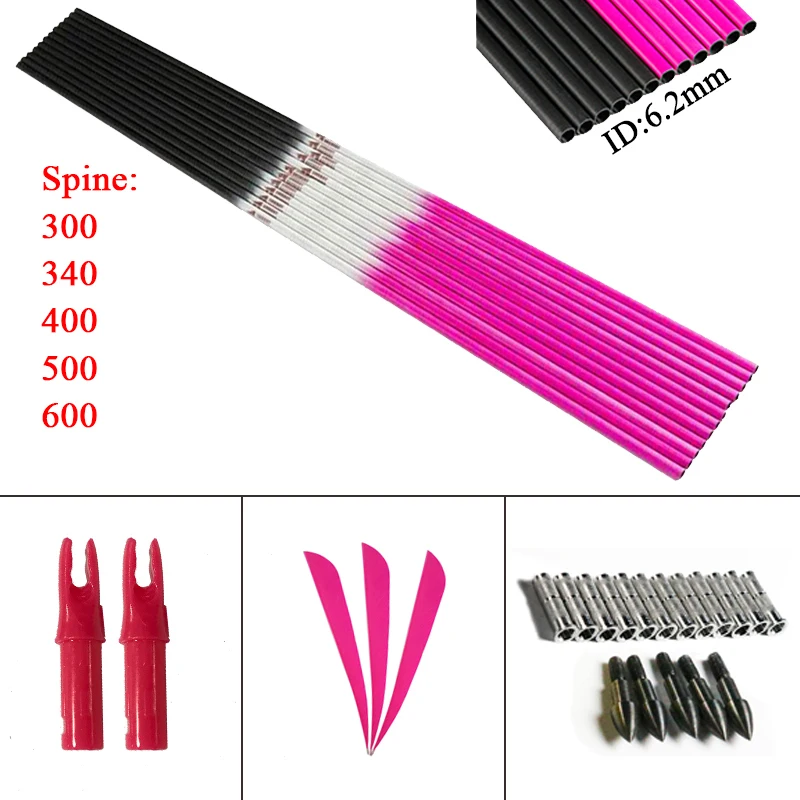 

Стрелы Linkboy Archery из чистого карбона, диаметр 6,2 мм, спайн 300-800, аксессуары для самостоятельной сборки, для лука и стрел, для охоты и стрельбы, 12 шт.