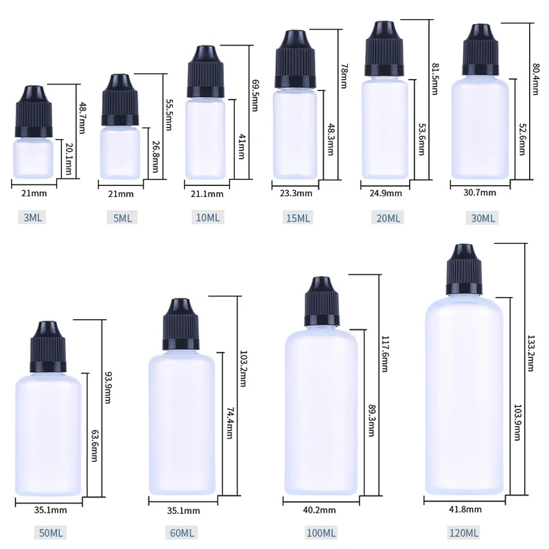 Botellas de plástico vacías con cuentagotas, recipientes rellenables de Punta larga y fina para ojos, líquido, tinta de pintura de agua, LDPE, 5 piezas, 3ml-120ml