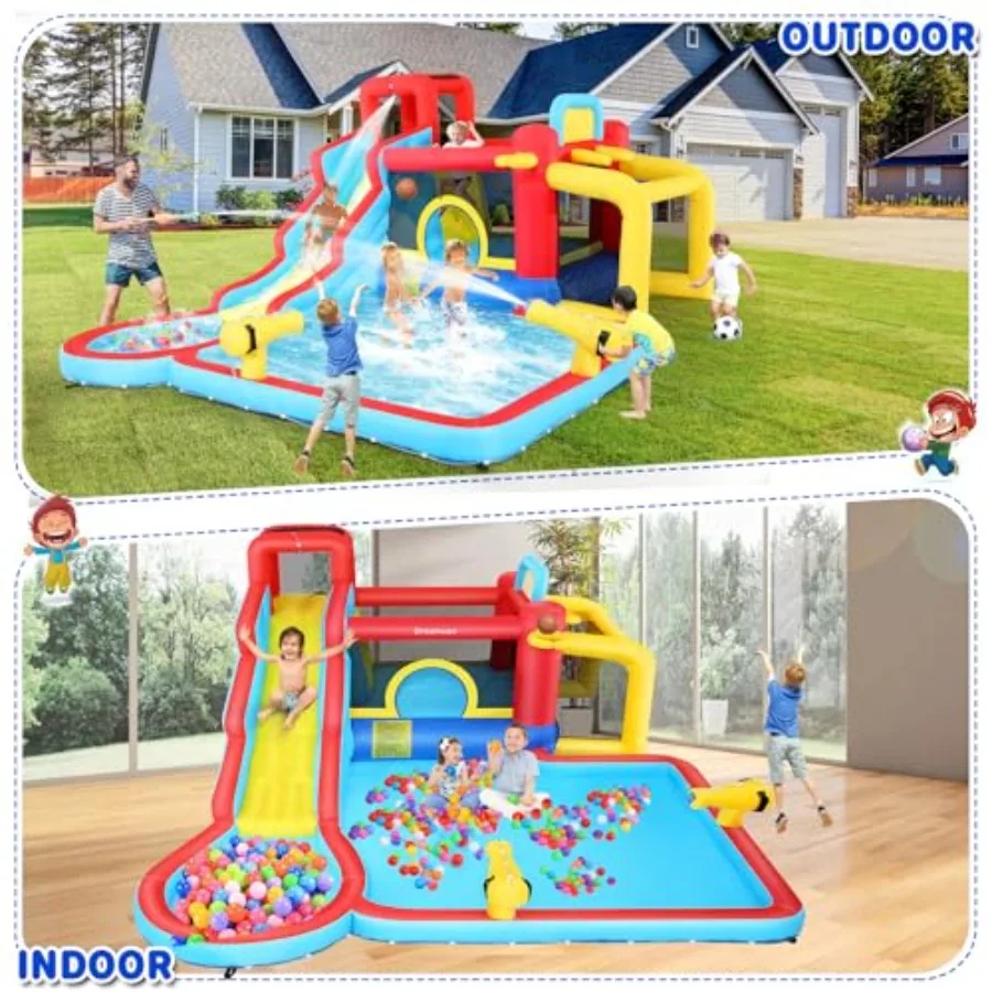 Water Slide Bounce House, Inflatable Water Slide Park with Blower, Family Backyard Jumping Castle Pool Bouncy House, Premium Qu