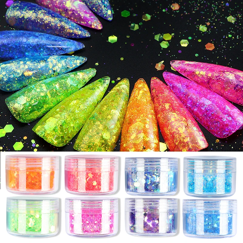 

3 Boxes Nail Art Glitter Hexagon Sequins Powder Mermaid Aurora Nail Art Decoration Chameleon Flakes French Manicure Accessories