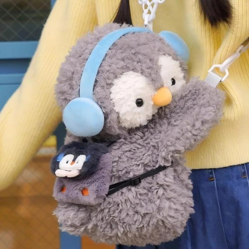 กระเป๋าสะพายข้างรูปเพนกวินน้อยสีกรมท่า น่ารัก สไตล์โลลิต้า การ์ตูน ตุ๊กตาขนนุ่ม กระเป๋าเป้สะพายหลังสำหรับเด็กผู้หญิง ของขวัญเซอร์ไพรส์