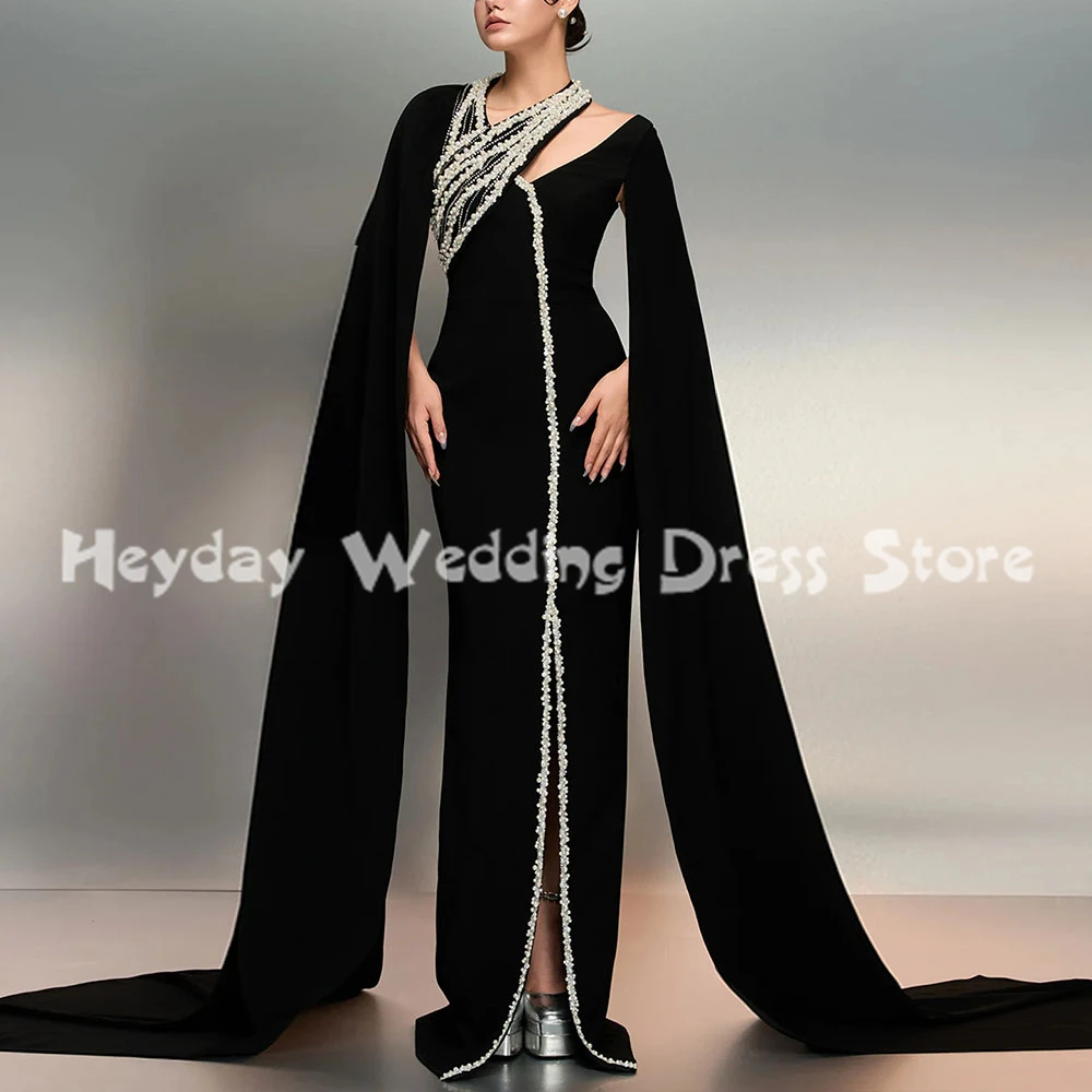 

Heyday Women's Halter Pearls Split Mermaid Floor-Length Evening Dresses Long Sleeves With Train Formal Elegant Dresses 2025