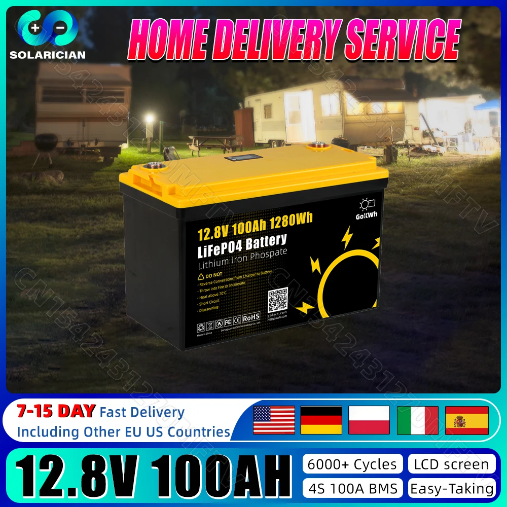 Grade A 12V 100Ah LiFePO4 Battery Pack 4S 100A BMS LCD Display Rechargeable Cells Pack DIY 48V For RV EV Golf Carts Solar System