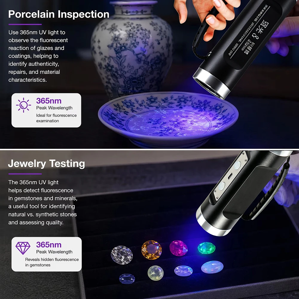 365nm UV+White Light Power Flashlight 365nm Ultraviolet SST40 LED Torch for Money Ore Pet Stains Leakage Marker Detector lamp