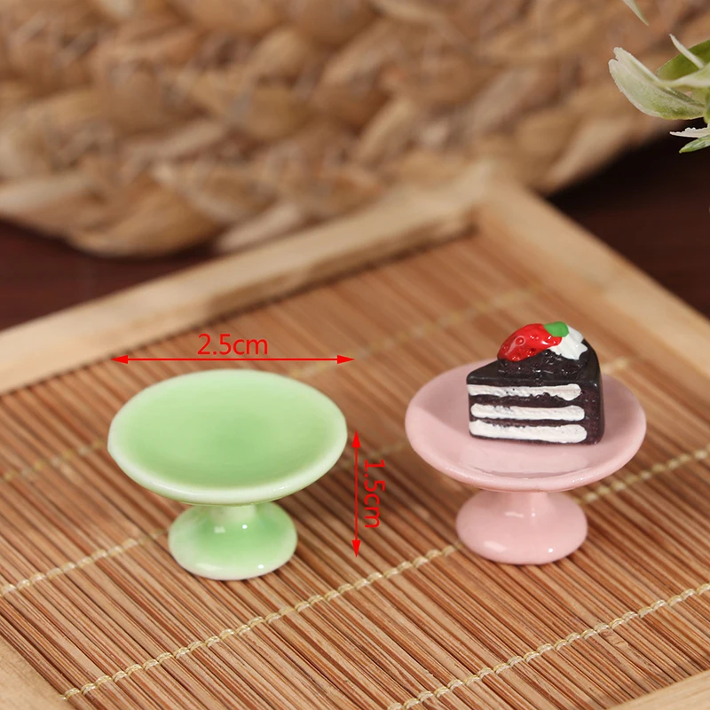 XM 1pc new Ceramics 1:12 Dollhouse Miniature Dessert Pan Cake Stand Fruit Tray Doll Kitchen Decor