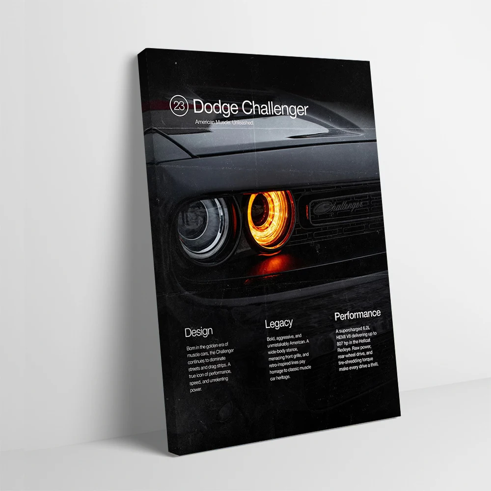 Sports Car Challenger Headlight Printing Poster Pictures Wall Art Canvas Painting for Home and Decoration Gaming Bathroom Decor