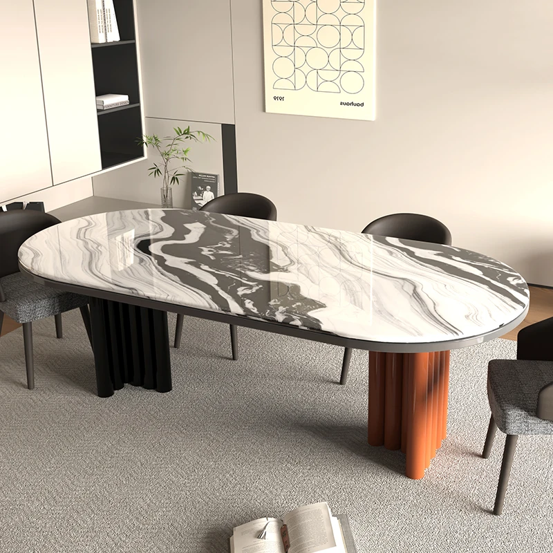 

Панда белый мрамор обеденный стол светлый роскошный высокий смысл современный простой бытовой маленькая квартира полукруглый французский ретро стол