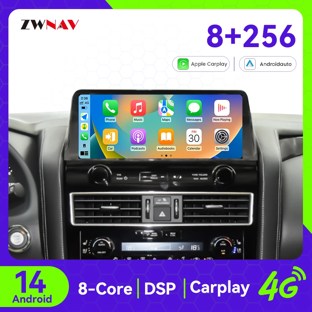 ZWNAV Android 14 Car Radio For Nissan Patrol 2010-2018 Wireless CarPlay Android Auto DSP Sound GPS Navigation WIFI 4G System