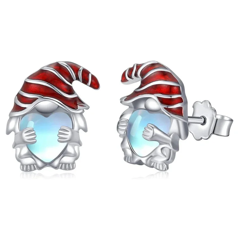 Huitan Weihnachtsmann Design Ohrstecker Kreative Roter Hut Herz Imitation Mondstein Festliche Ohrringe Weihnachtsmann Schmuck Neu