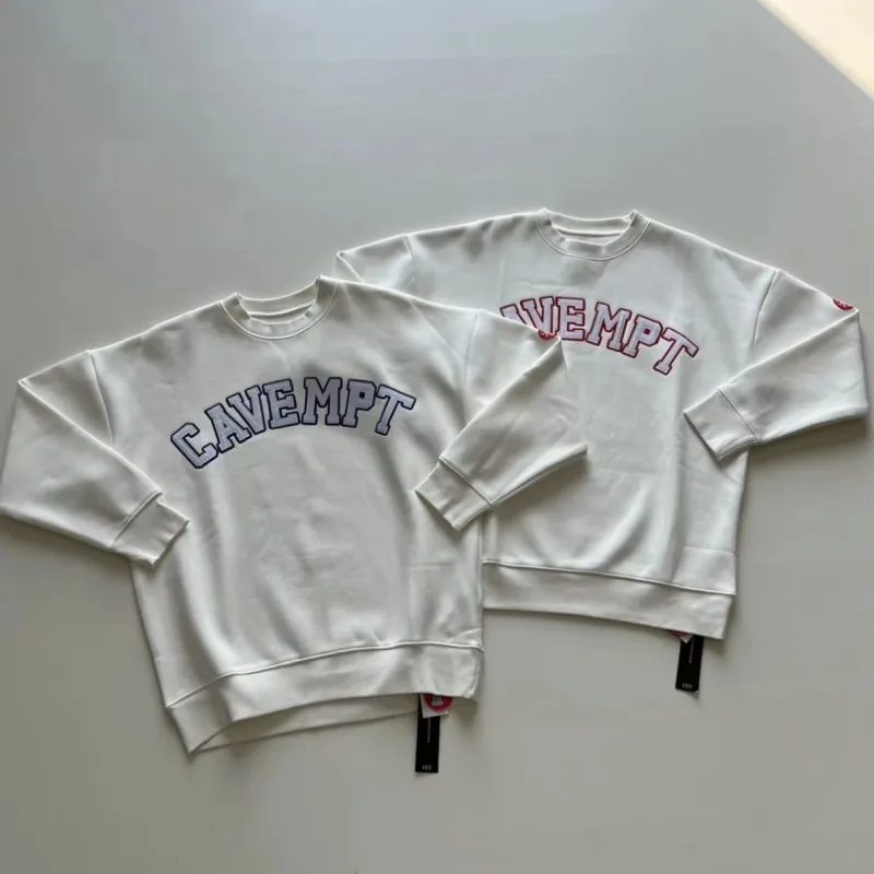 Embroidered Blue Sticker Logo Men Women Streetwear CAVEMPT Sweatshirts Terry Round Neck Pullover Loose CE Long Sleeve Outfit