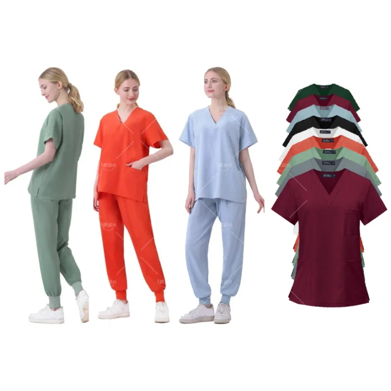 1pc Top Multicolor Unisex Short Sleeved Pharmacy Nurse Uniform Hospital Doctor Workwear Oral Dental Surgery Medical Scrubs