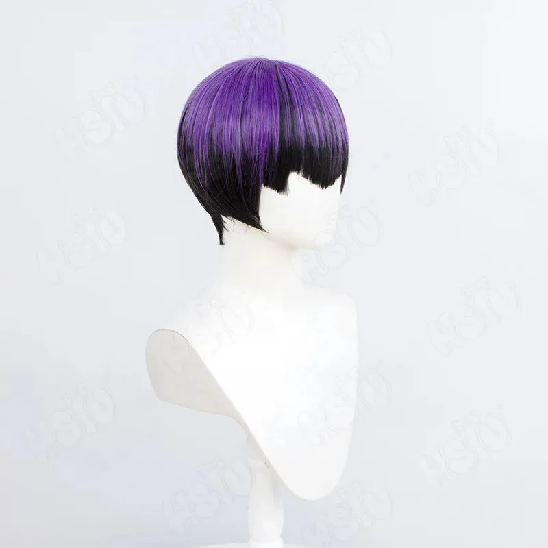 أنيمي Kaiju No 8 Hoshina شعر مستعار تأثيري 30 سنتيمتر أسود أرجواني التدرج الشعر القصير لعبة شعر مستعار تأثيري أنيمي شعر مستعار تأثيري