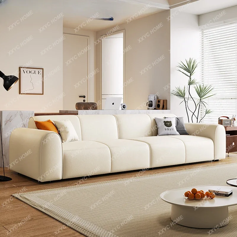 Leather Sofa Living Room Large and Small Apartment Type Simple Modern Cream Style Straight Row Square Sofa home furniture