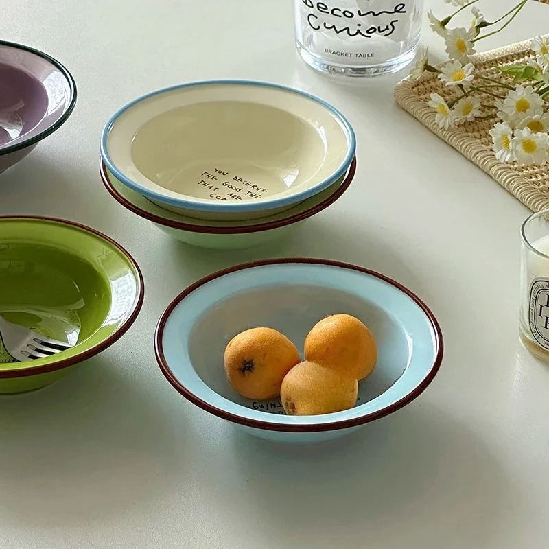Cuenco de yogur de cerámica de dopamina INS, cuenco redondo creativo para avena, desayuno, fruta para el hogar, postre, plato pa
