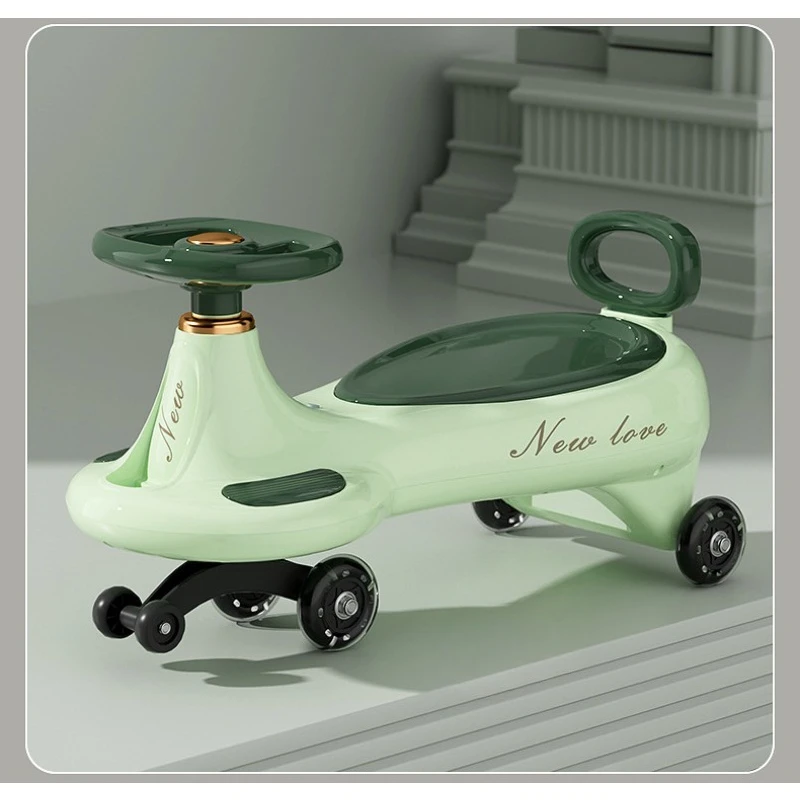 Anti-Tipping Kids Twist Car w/ 100kg Load Capacity - Extra-Wide Seat Silent Flash Wheels Parent-Child Ride-On Toddler Toy