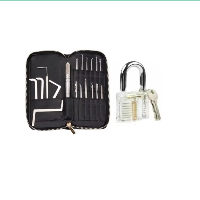 15pc Locksmith and Automatic Lock Pick up Tool+Padlock Combination Kit Suitable for Beginners/Professionals to Unlock Puller Kit