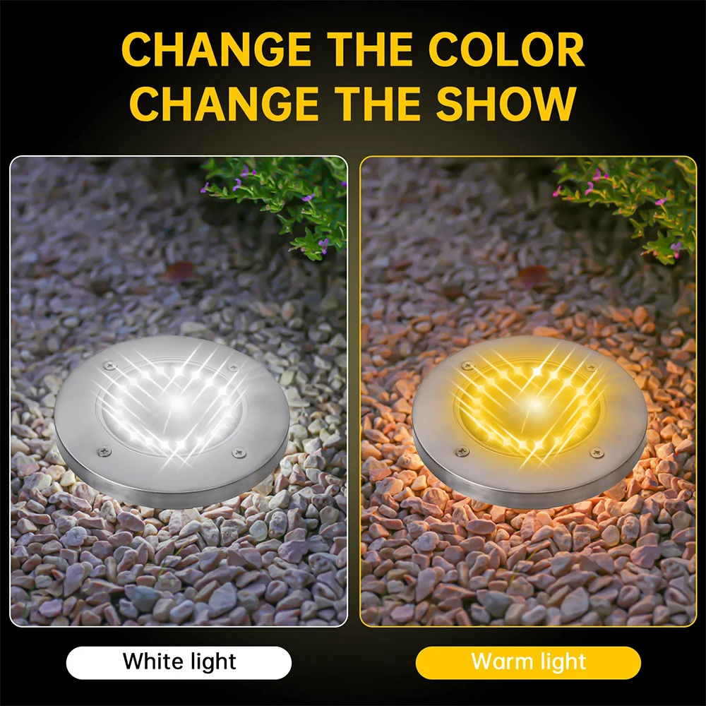 20LEDs Solar Power Disk Lights Outdoor Ground Plug-in Waterproof Solar Charging Lamp Underground Deck Spotlights Garden Decor