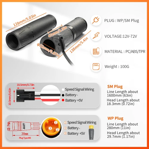 Imagen 2 del producto Ebike Twist Throttle WUXING 158X mango derecho acelerador bicicleta eléctrica Scooter para 24V 36V 48V 60V 72V piezas de conversión de bicicleta eléctrica