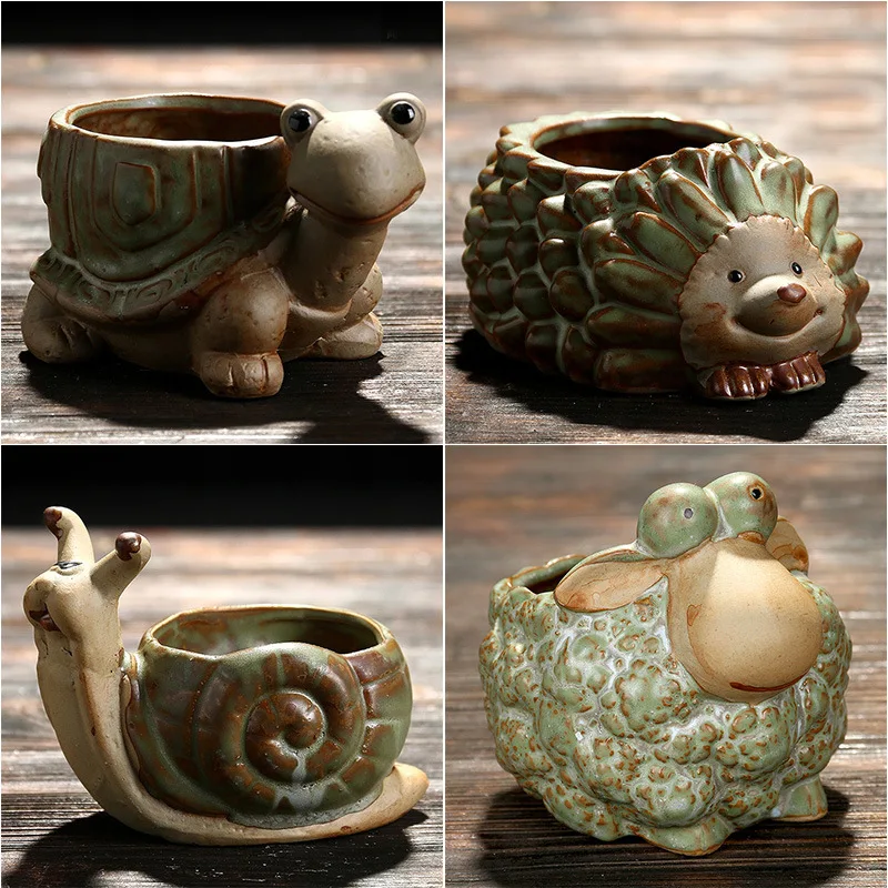 Animal Ceramic Flowerpots Small Turtles Small Snails Small Hedgehogs Crafts Pits Become Fleshy Flowerpots.