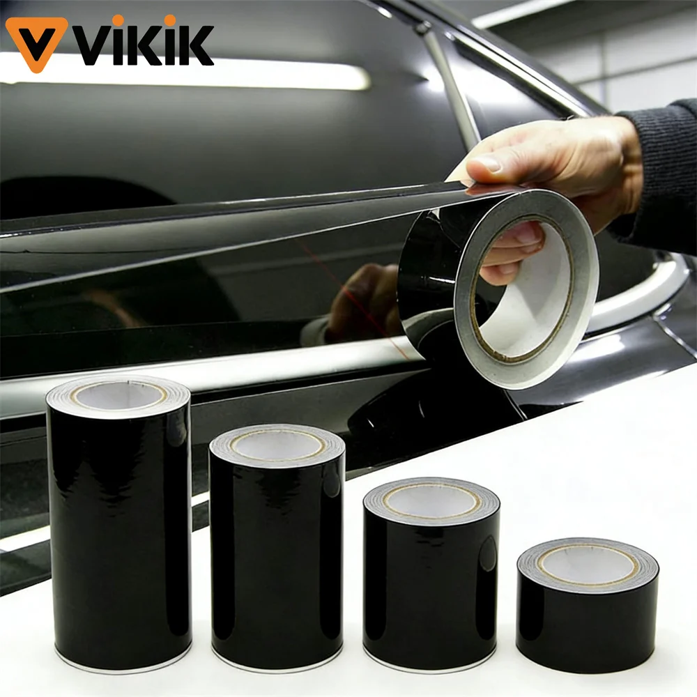 Vinilo Adhesivo Negro Brillante para Coche, Tira de Vinilo para Ventanas, Película Protectora para Puertas, Vinilo Negro Mate para Eliminar el Efecto Cromo