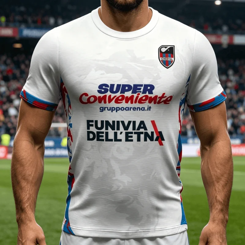 

Новая футбольная футболка Catania 2026 года, бело-красно-синяя, мужская, гостевая, с логотипом спонсора, быстросохнущая, легкая, для мужчин и семейного использования (родитель-ребенок)