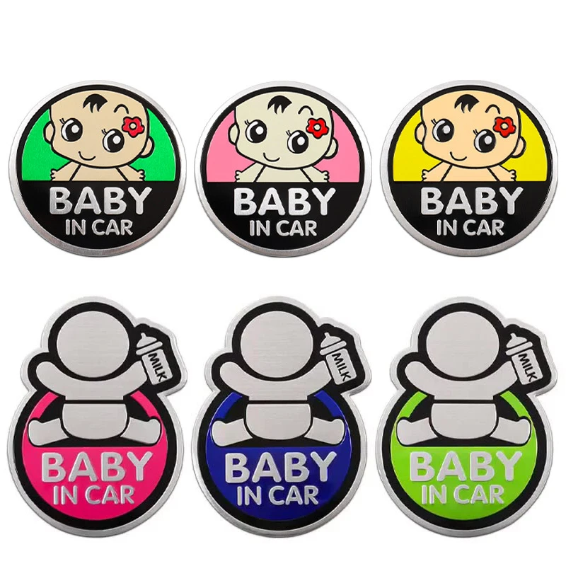 

Baby In Car Cartoon Sticker Kids Pregnant Woman Protect Personality Warning Aluminum Car Styling Decoration Auto Accessories