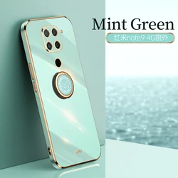 Capa de telefone de silicone com suporte do anel de dedo, chapeamento plaza, tampa do suporte macio para Xiaomi Redmi Note 9 Pro Max Note 9 S 9 s e 9 Pro