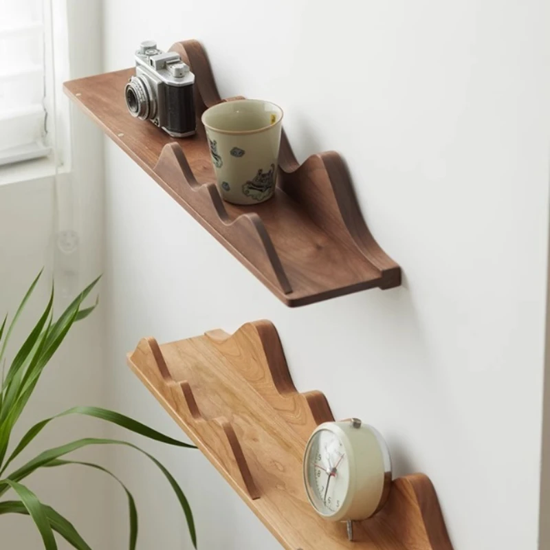 

Scandinavian Mountain-Shaped Floating Shelf Walnut Wood Wall Display Rack Minimalist Storage Organizer for Home Decor & Books