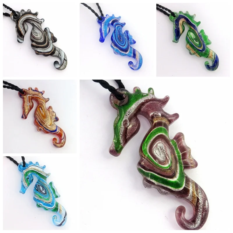 Handmade Murano Pendant Chain Inspired Animal Spiral Hippocampus Shaped Glass Pendant Necklace Sweater Chain Glass Jewelry Gifts