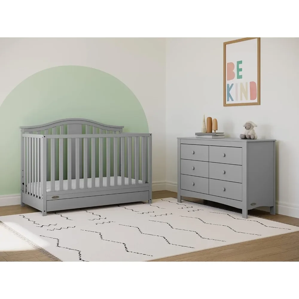 Solano 4-in-1 Convertible Crib with Drawer (Pebble Gray) – GREENGUARD Gold Certified, Crib with Drawer Combo