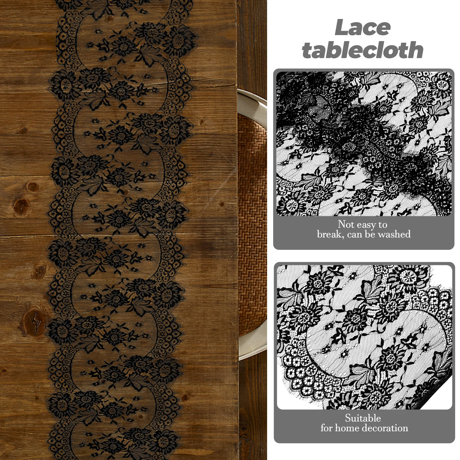 

Black Lace Decorative Table Runner Cotton Runner Home Banquet Halloween Wedding Black Wedding Decor Supplies Table Decor