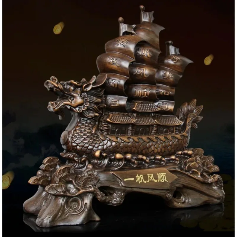 Chinese Style Retro Lucky Smooth Sailing Resin Sailboat Statue Money Ferry Study Living Room Ornaments Crafts Christmas Gifts