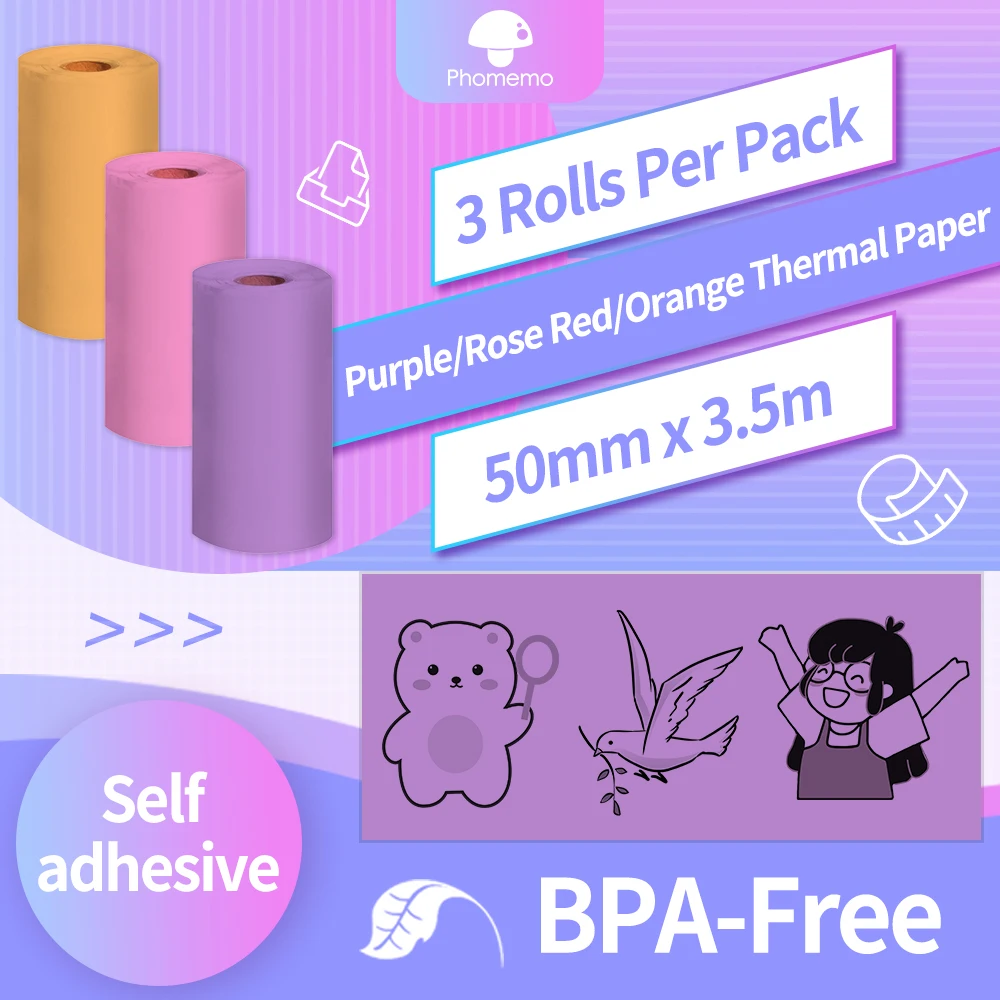 Thermal Paper Phomemo Printable Sticker Self Adhesive Photo Rolls Paper for Phomemo M02/M02S/M02Pro Mini Portable Printer