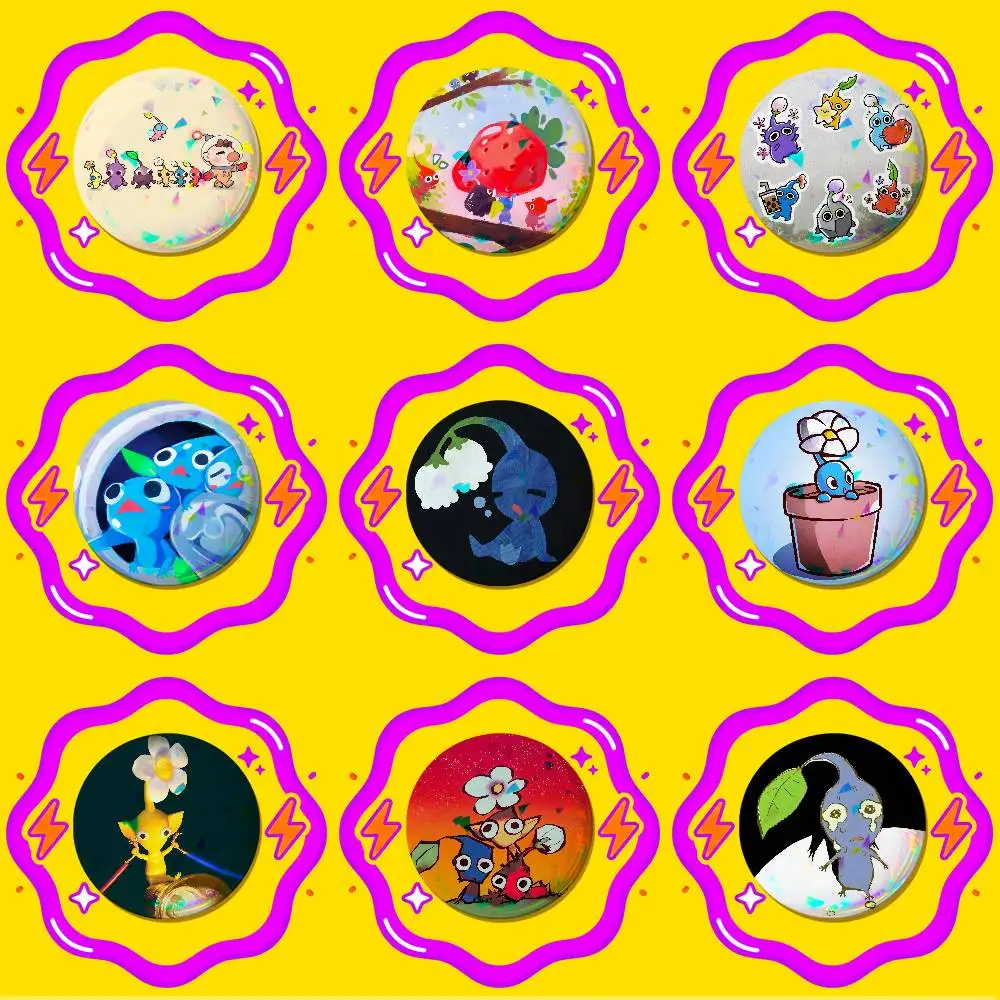 For P-Pikmin Enamel Pin Badge Round Metal Button Brooch Backpack Ita Bag Pins Gift Custom