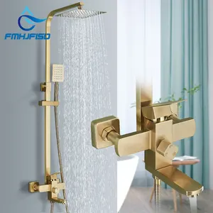 Set gebürstete Badezimmerdusche, Messing Duschhahn, Regendusche, Duschdusche an der Wand, Mixer -Wasserhahnsystem montiert 6 Hauptverkauf Tap Gold Slogado - №3