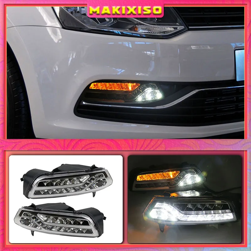 

2Pcs DRL For Volkswagen VW Polo 2014 2015 2016 2017 Passat B7 Daytime Running Lights Fog head Lamp cover Daylight