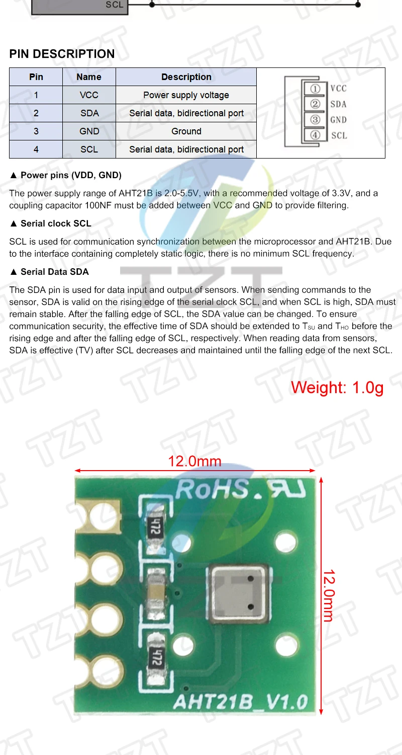 AHT10 AHT15 AHT20 AHT21B AHT25 AHT30 Hochpräzises digitales Temperatur- und Feuchtigkeitssensor-Messmodul mit I2C-Kommunikation – Detail 7