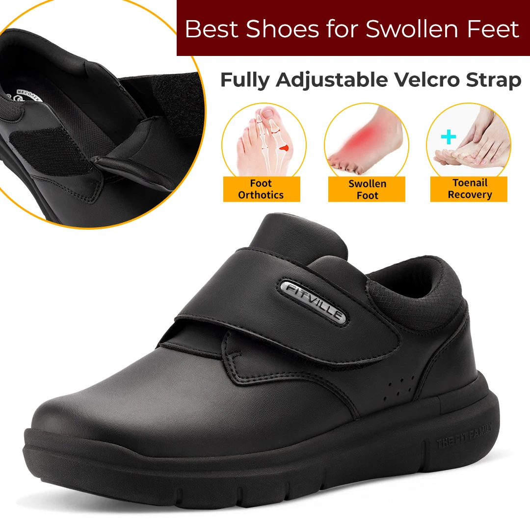 FitVille scarpe da uomo Extra larghe scarpe diabetiche in pelle che camminano per le dita ortopediche degli anziani piedi gonfi supporto per arco antiscivolo