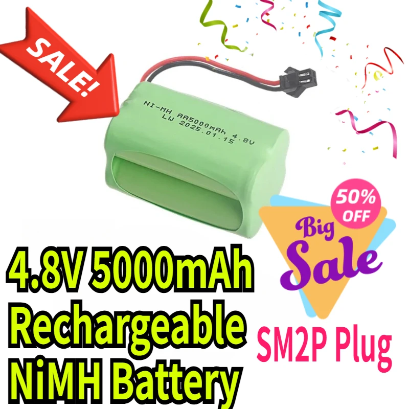 

5000mAh 4.8V Rechargeable NiMH Battery For RC Cars Robots Tank Gun Boats toys parts T Model With SM2P Plug AA 4.8 v Battery Pack