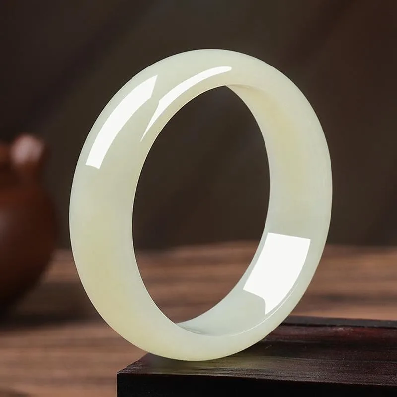 

Blue and White Jade Ice Transparent Flat Strip Jade Bracelet, Simple Design Fashion Accessories