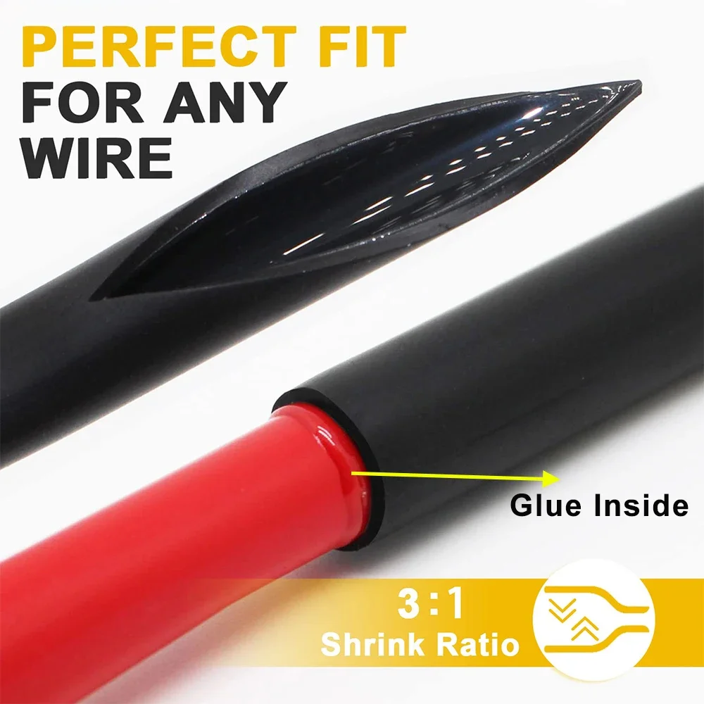 3:1 Ratio Heat Shrink Tubing Kit Black Adhesive Lined Wire Shrink Wrap Tube Industrial Wire Connector Cable Sleeves Protecter