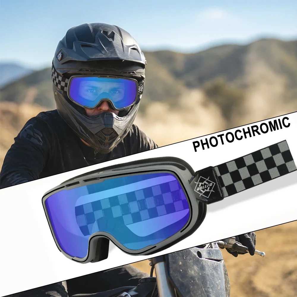 

BOLLFO UV400 Color Photochromic Motorcycle Goggles Variable Tint Motorbike Riding Eyewear OTG Windproof Street Bike Goggles